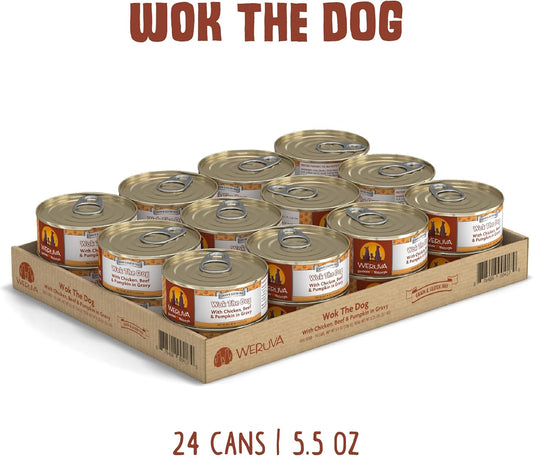 Weruva Classic Dog Food, Wok The Dog With Chicken, Beef & Pumpkin In Gravy, 5.5Oz Can (Pack Of 24), Brown