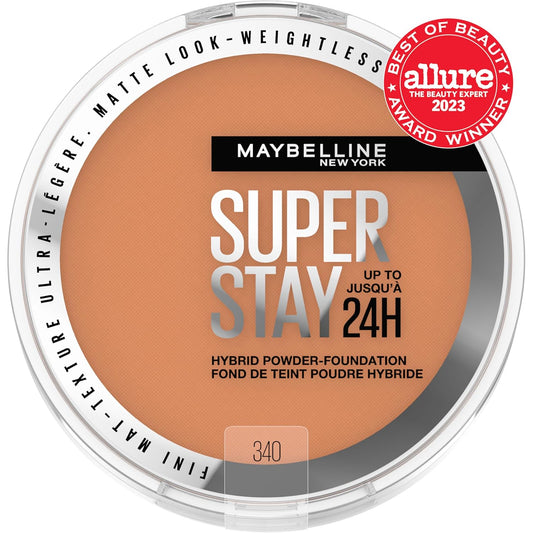 Maybelline Super Stay Up To 24Hr Hybrid Powder-Foundation, Medium-To-Full Coverage Makeup, Matte Finish, 340, 1 Count