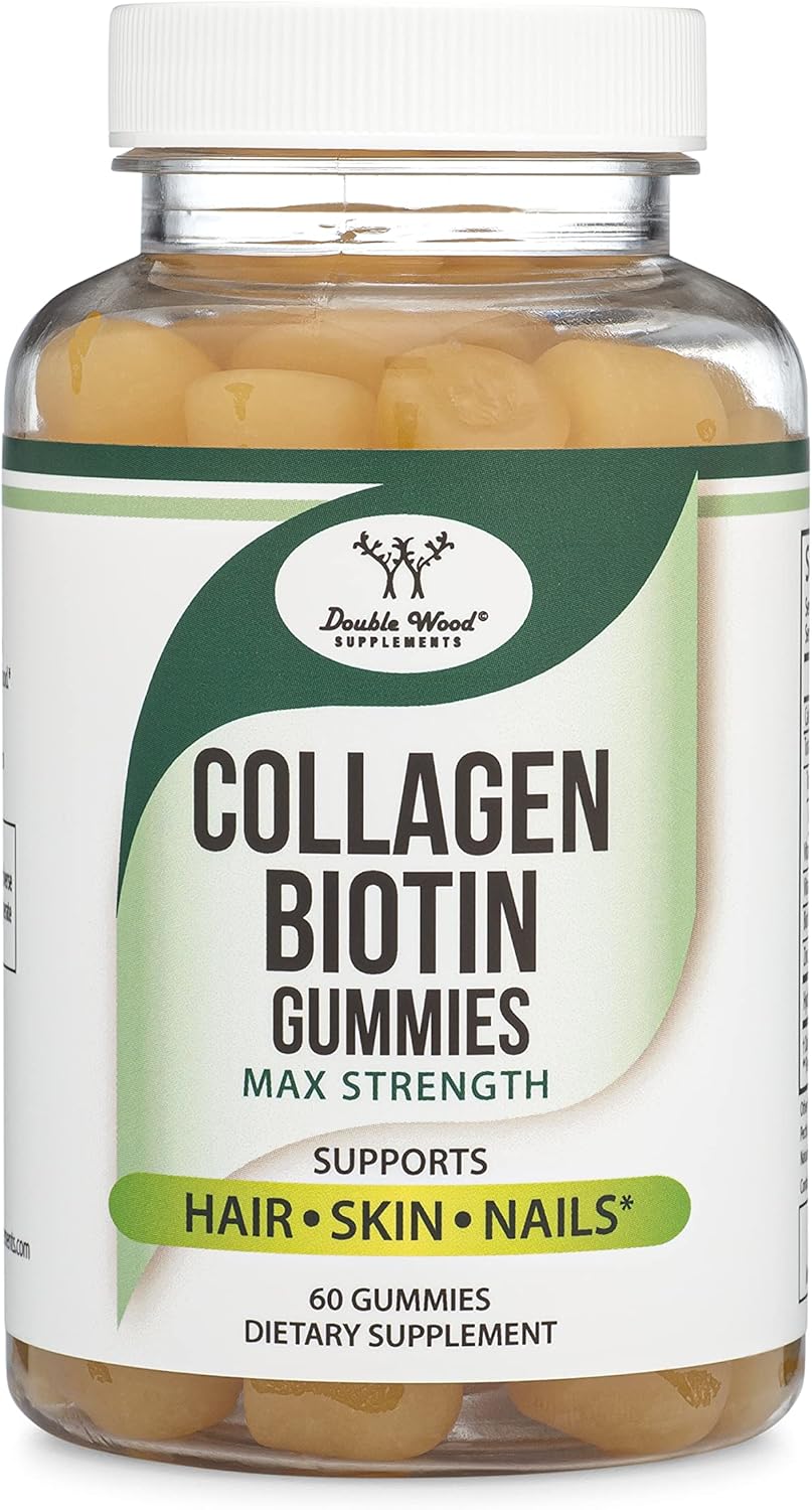 Collagen Gummies for Women Supports Aging (Max Strength - Enhanced with Biotin, Vitamin C, Zinc, and Vitamin E (Longevity for Women and Men) 60 Hair, Skin, and Nails Vitamins (Non-GMO) by Double Wood : Health & Household