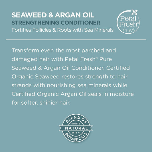 Petal Fresh Pure Strengthening Seaweed & Argan Oil Conditoner, Reinforces, For All Hair Types, Natural Essential Oils, Vegan and Cruelty Free, 16 Fl oz