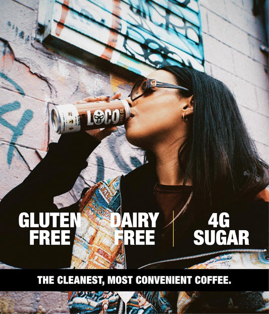 Loco Coffee Mocha Oat Milk Latte Cold Brew Coffee [Mocha] 11 Ounce Can, 12 Count | Medium Roast, 180Mg Caffeine | Gluten Free And Dairy Free | Low Sugar, Low Calorie Iced Coffee