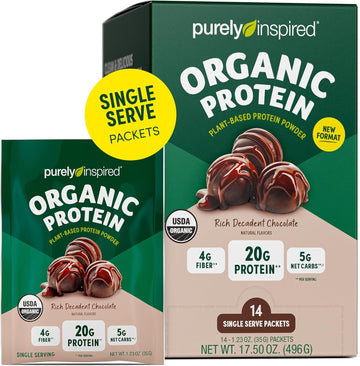 Purely Inspired Organic Protein Powder, 14 Single Serve Packets, Rich Decadent Chocolate - 20G Of Plant-Based Protein Powder For Smoothies & Shakes - Dairy-Free, Non-Gmo - For Men & Women