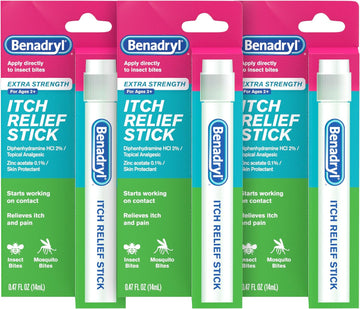 Benadryl Extra Strength Itch Relief Stick, Topical Analgesic for Pain & Itch, 0.47 fl. oz (Pack of 3)