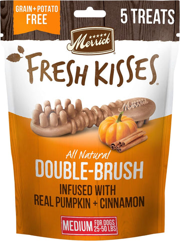 Merrick Fresh Kisses Natural Dental Chews, Treats Infused With Pumpkin And Cinnamon For Medium Dogs 25-50 Lbs - 5 Oz. Pouch