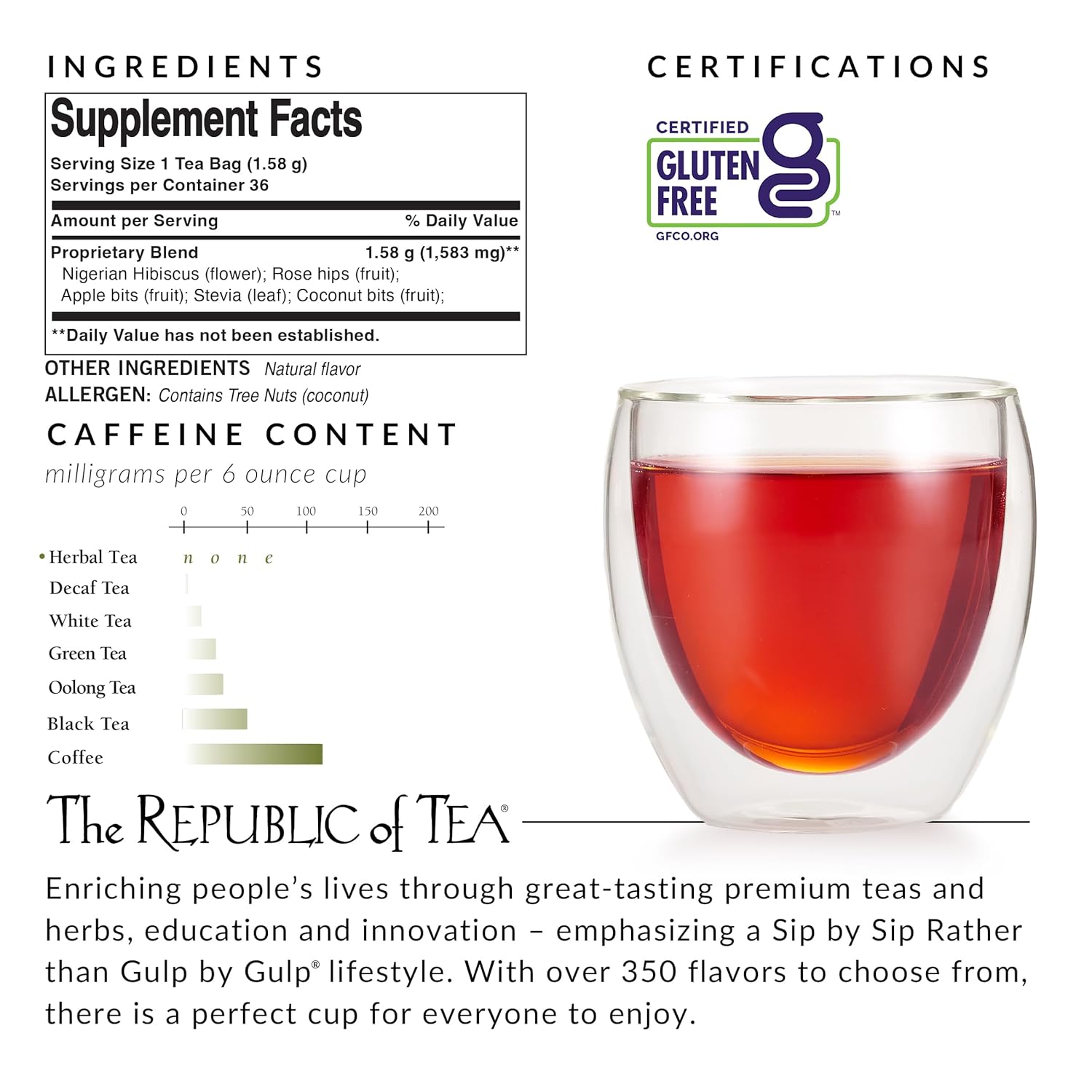 The Republic Of Tea - Hibiscus Coconut Superflower Herbal Tea, 36 Count