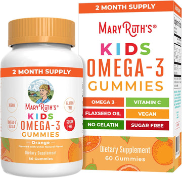 Maryruth Organics Vegan Omega 3 Gummies For Kids 2+, 2 Month Supply, Sugar Free, Omega 3 Supplement With Vitamin C, Flaxseed Oil, Immune Support, Essential Nutrient Ala, No Fish Taste, 60 Count