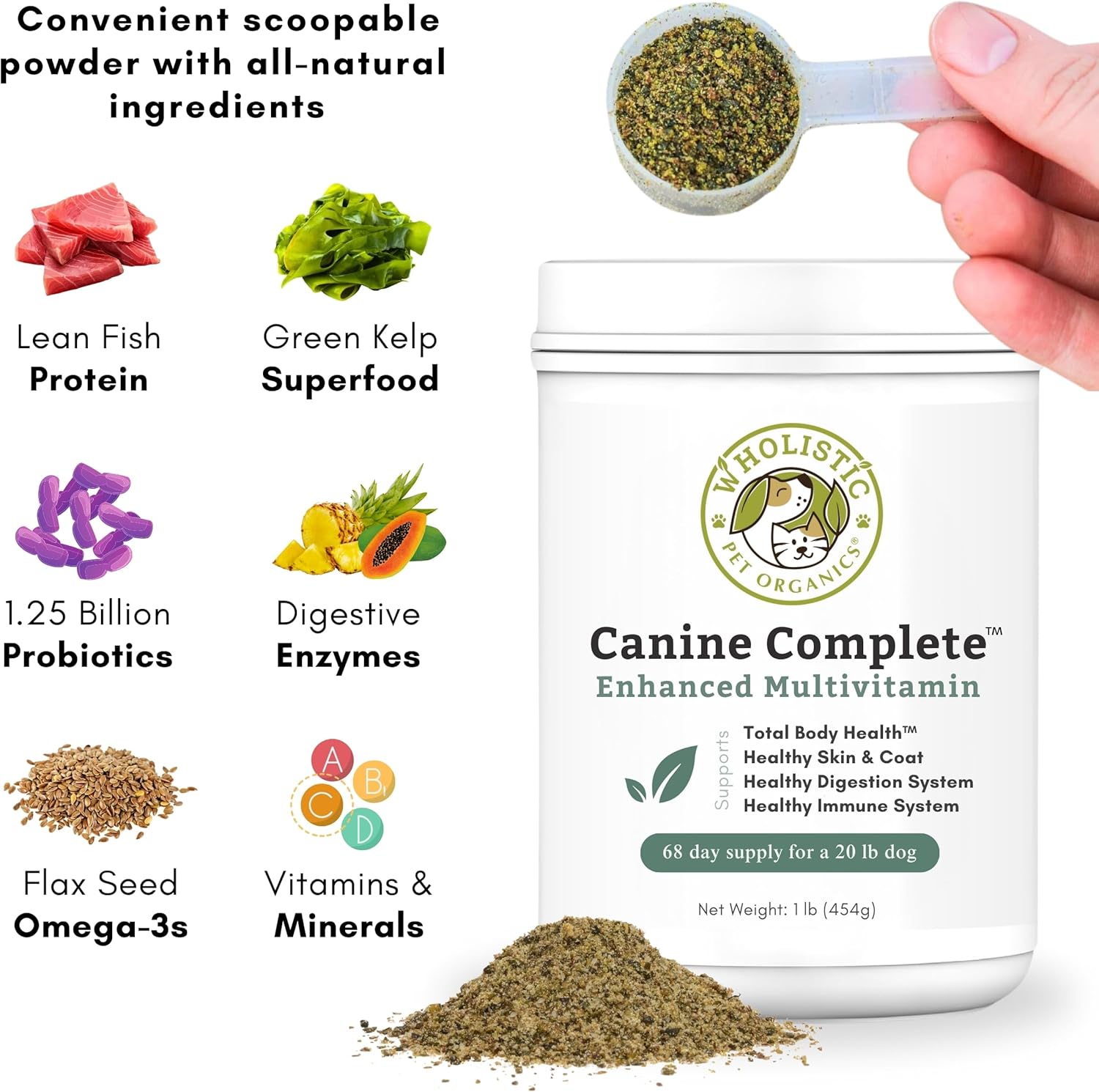 Wholistic Pet Organics Canine Complete Dog Multivitamin - 1 Lb - Nutrient-Rich Dog Vitamins And Supplements - Dog Multivitamin Powder For Immune System, Skin, Coat & Overall Health