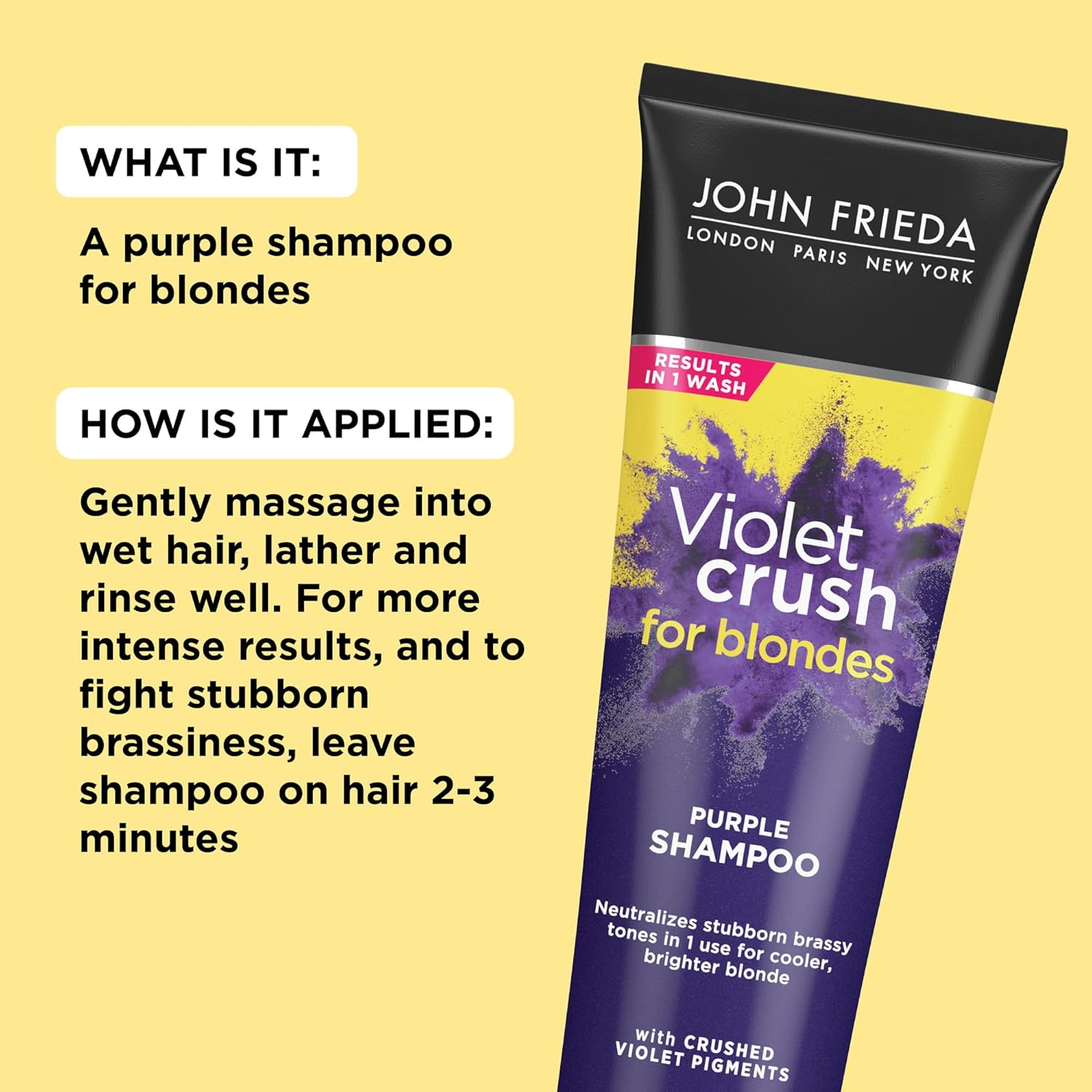 John Frieda 8.3 Ounce Shampoo for Blonde Hair, Violet Crush Purple Shampoo, Neutralizes Brassy Yellow Tones, Blonde Toner for Bleached, Platinum : Clothing, Shoes & Jewelry