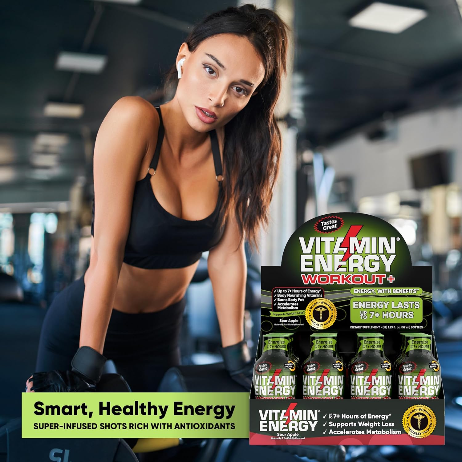 Pre Workout Vitamin Energy Drink - Keto Friendly Sugar Free Shots | Natural Clean Green Tea Caffeine with Proprietary Endurance Blend | Energize up to 7+ Hours - Sour Apple - 1.93 Fl Oz (Pack Of 48) : Health & Household