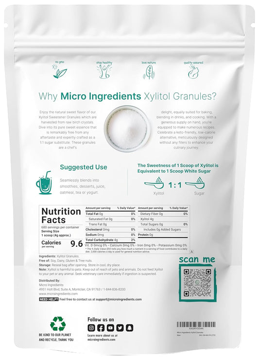 Xylitol Sweetener, 6 Pounds, Natural Sweetener, 1:1 Sugar Substitute And Low Calorie, Great For Baking And Cooking, No After Taste, Keto Friendly