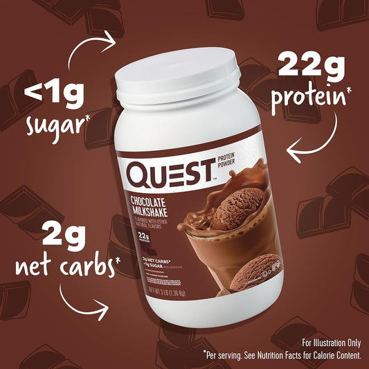 Quest Nutrition Chocolate Milkshake Protein Powder, 22G Protein, 1G Sugar, Low Carb, Gluten Free, 3 Pound, 43 Servings