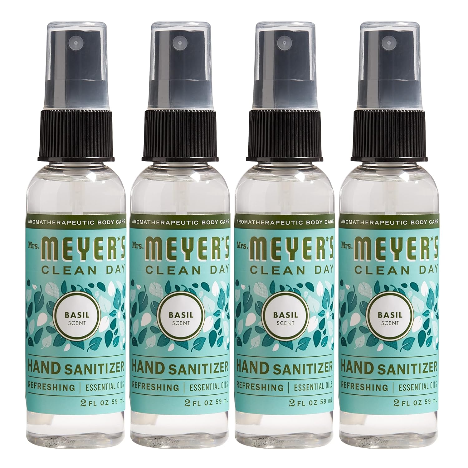 Mrs. Meyer'S Clean Day Antibacterial Hand Sanitizer Spray, Travel Size, Removes 99.9% Of Bacteria, Basil, 2 Oz - Pack Of 4