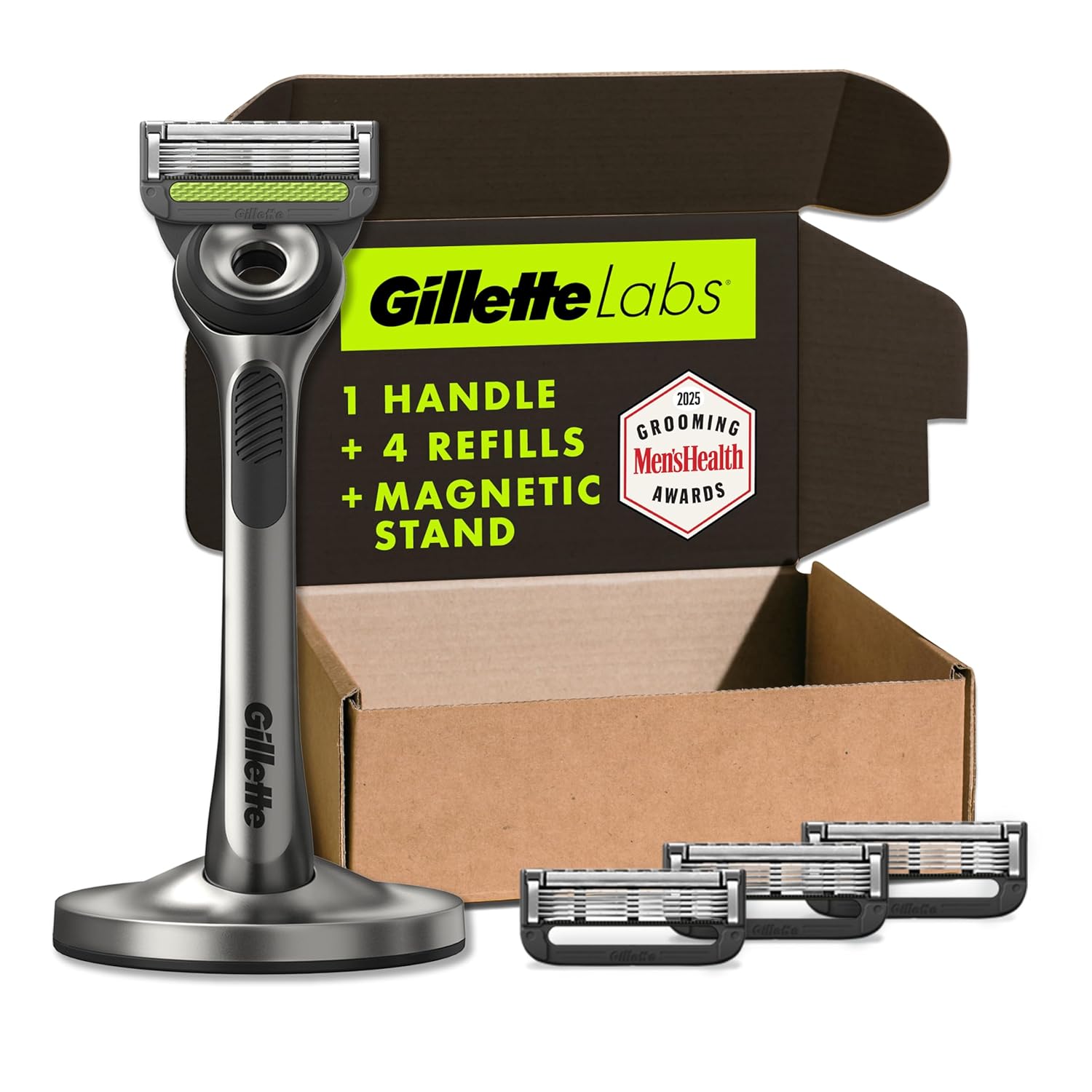 Gillettelabs With Exfoliating Bar By Gillette Razor For Men - 1 Handle, 4 Razor Blade Refills, Holiday Gifts For Men, Includes Premium Magnetic Stand