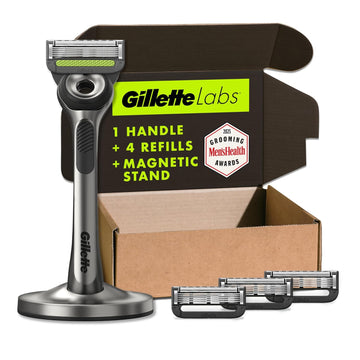 Gillettelabs With Exfoliating Bar By Gillette Razor For Men - 1 Handle, 4 Razor Blade Refills, Holiday Gifts For Men, Includes Premium Magnetic Stand