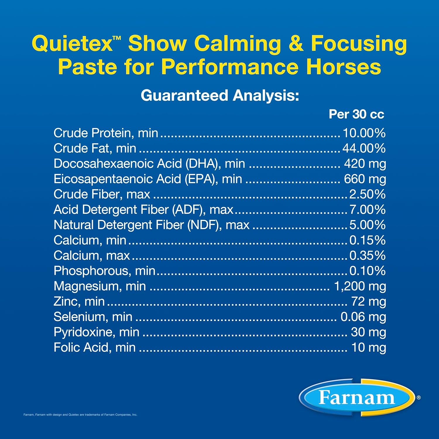 Farnam Quietex Show Calming & Focusing Paste, Helps Keep Horses Calm & Relaxed That Become Nervous in The Show Ring 30 cc : Pet Supplies