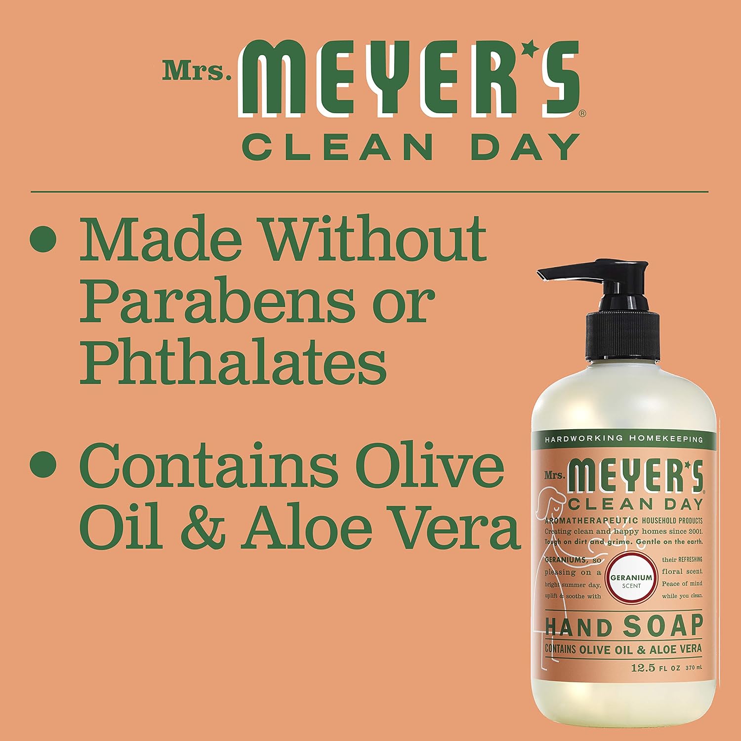 MRS. MEYER'S CLEAN DAY Hand Soap, Made with Essential Oils, Biodegradable Formula, Geranium, 12.5 fl. oz - Pack of 3 : Beauty & Personal Care