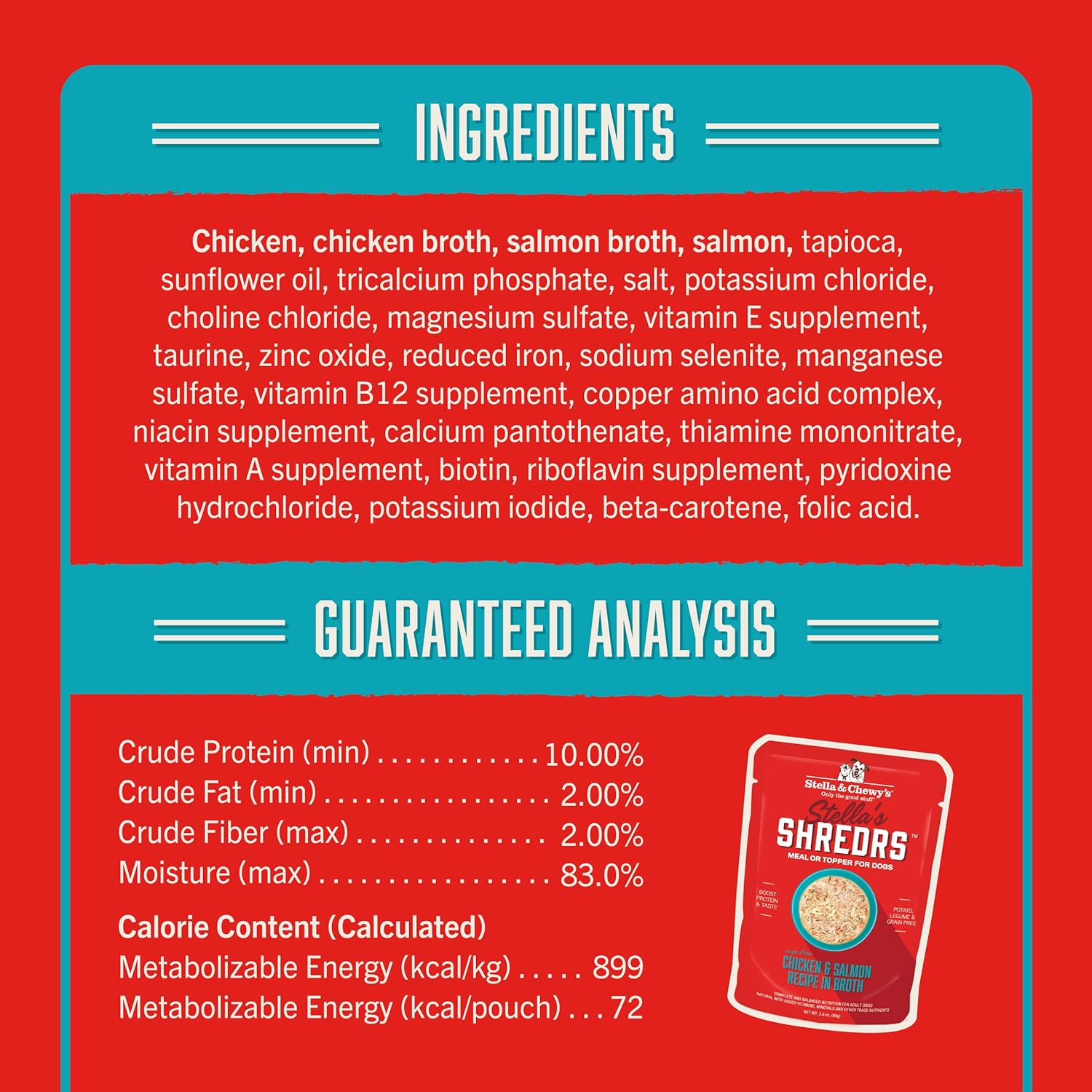 Stella & Chewy's Stella’s Shredrs Cage Free Chicken & Salmon Recipe in Broth, 2.8 oz. Pouches (Pack of 24) : Pet Supplies