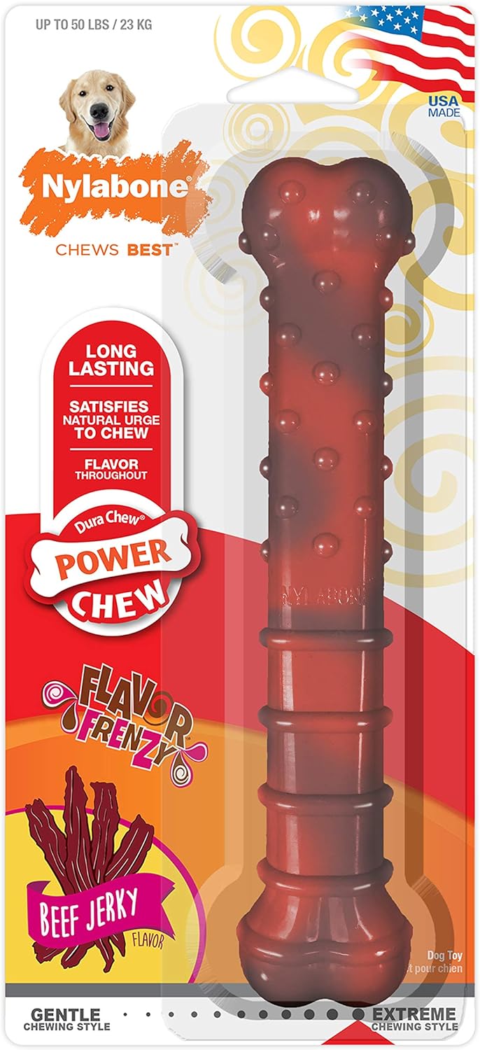 Nyladental Bone Power Chew Flavor Frenzy Dental Bone Chew Toy For Dogs, Indestructible Chew Toys For Aggressive Chewers, Beef Jerky Flavor, Large/Giant - Up To 50 Lbs. (1 Count)