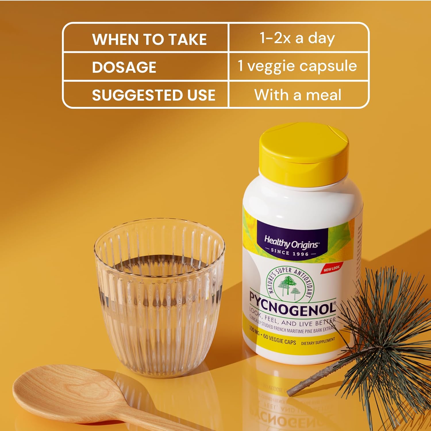 Healthy Origins Pycnogenol 100 Mg (Nature'S Super Antioxidant, Non-Gmo, Gluten Free, Cardiovascular Support), 120 Veggie Caps : Health & Household