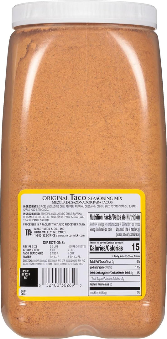 McCormick Original Taco Seasoning Mix, 6 lb - Six Pound Container of Taco Seasoning Mix, Best for Seasoning Ground Beef, Turkey, Chicken, Burgers, Tacos, Rice and Vegetables