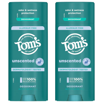 Tom’s of Maine Unscented Natural Deodorant for Women and Men, Aluminum Free, 3.25 oz, 2-Pack