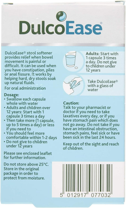 Dulcoease 100 Mg Docusate Sodium Capsules - Softening Constipation Relief - Pack Of 60 Soft Gel Capsules - Stool Softening Laxative