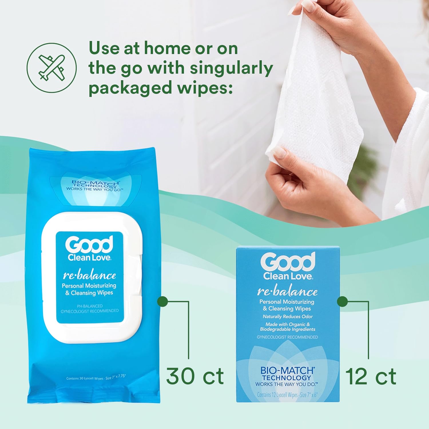 Good Clean Love Rebalance Feminine Wipes, Supports Vaginal Health Naturally & Reduces Odor, Moisturizing & Cleansing Hygiene Product Made with Aloe, pH-Balanced Feminine Wipes, 30 Biodegradable Wipes : Health & Household