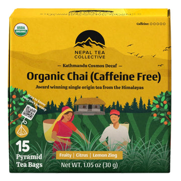 Nepal Tea Organic Herbal Chai Tea Bags From The Himalayas - 15 Pyramid Tea Bags, Single Origin Chai Tea From A Family Farm - Caffeine Free Tea Bags With Loose Leaf Tea Inside (Kathmandu Cosmos)