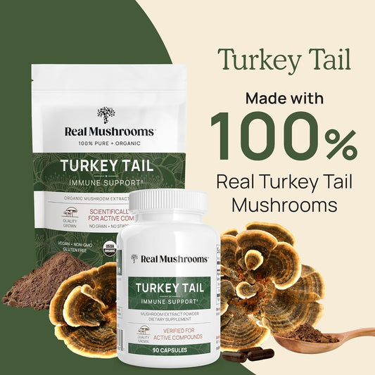 Real Mushrooms Ergothioneine (60Ct) And Turkey Tail (90Ct) Bundle With Shiitake And Oyster Mushroom Extracts - Longevity And Immunity With Highest Levels Of Beta-Glucans - Vegan, Gluten Free, Non-Gmo