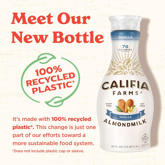 Califia Farms - Vanilla Almond Milk, 48 Oz, Dairy Free, Vegan, Plant Based, Vegan, Gluten Free, Non Gmo, High Calcium, Smoothie