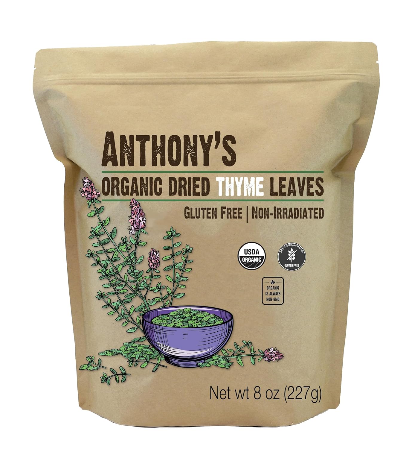 Anthony'S Organic Dried Thyme Leaves, 8 Oz, Gluten Free, Non Irradiated, Non Gmo