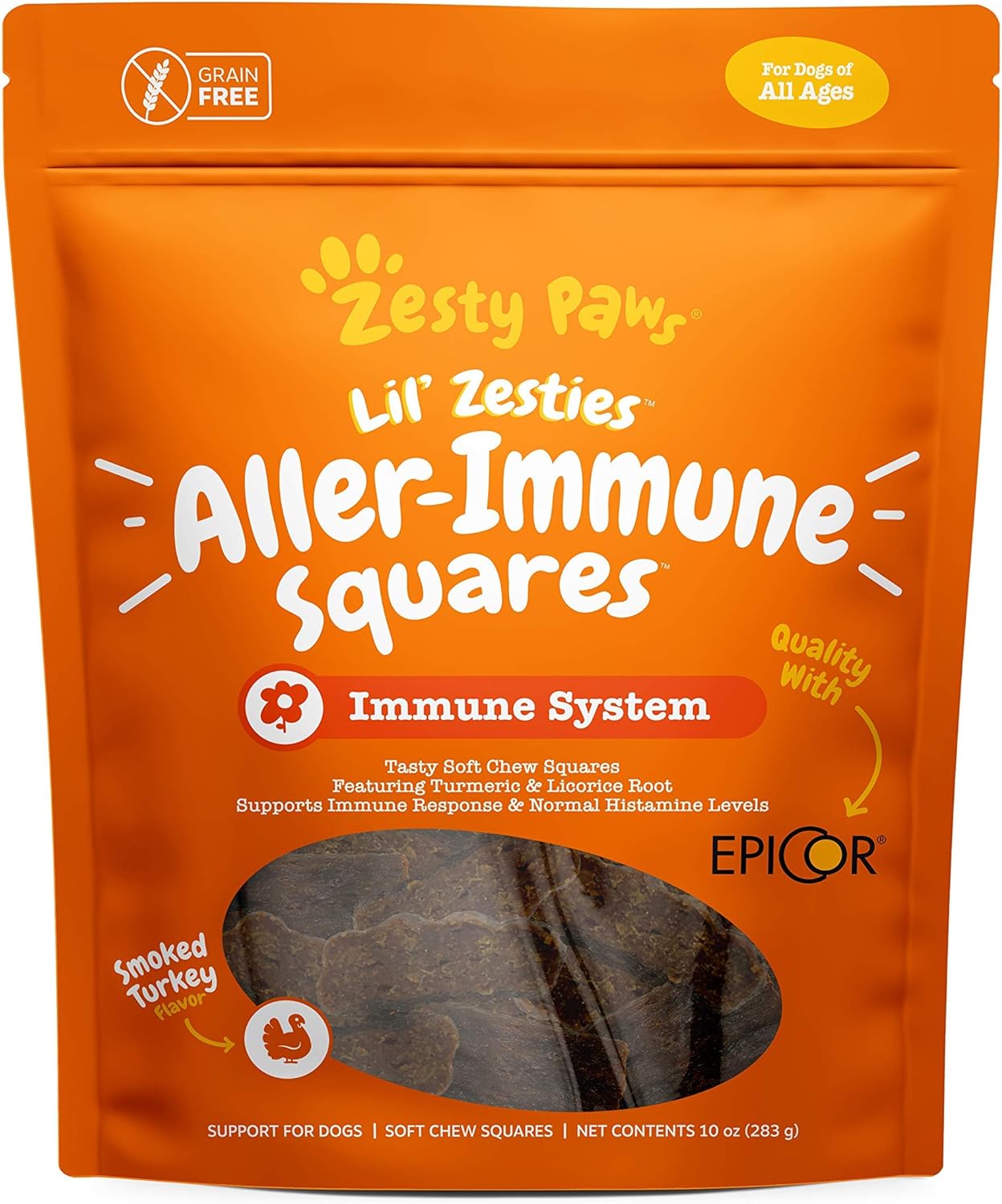 Zesty Paws Flavored Soft Chews - Aller-Immune For Dogs With Turmeric Licorice Root And Premium Epicor Fiber Dog Supplements For Seasonal Pollen Allergy Support Pet Immune System Booster 10 Oz