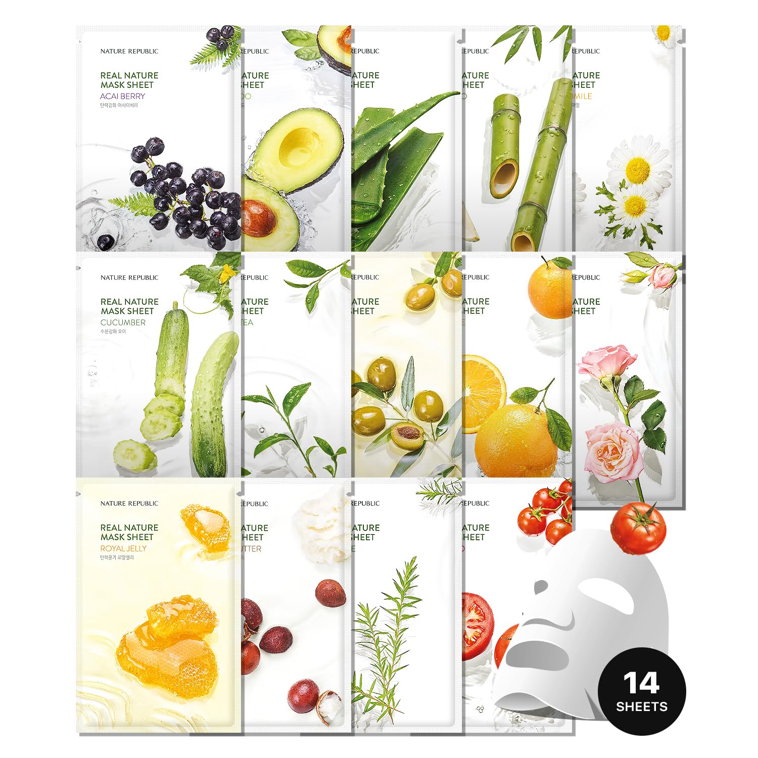 Nature Republic Real Nature Mask 14 Variety (Not Tested On Animals)