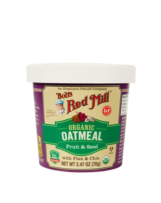 Bob's Red Mill Organic Gluten Free Oatmeal Cup, Fruit & Seed, 2.47 Ounce (Pack of 12), Non-GMO, Whole Grain, Kosher