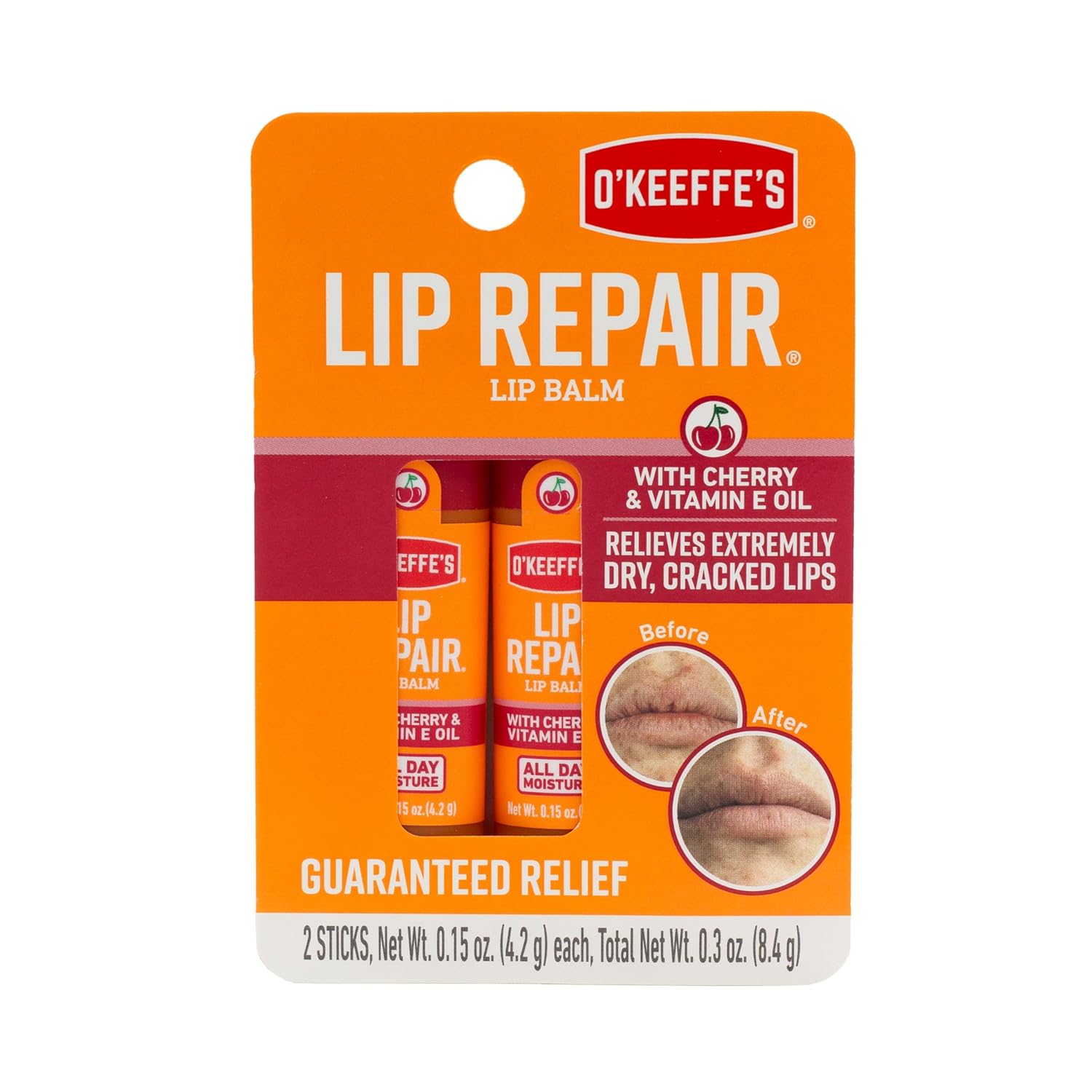O'Keeffe's Lip Repair Lip Balm with Cherry & Vitamin E Oil, Stick, Twin Pack