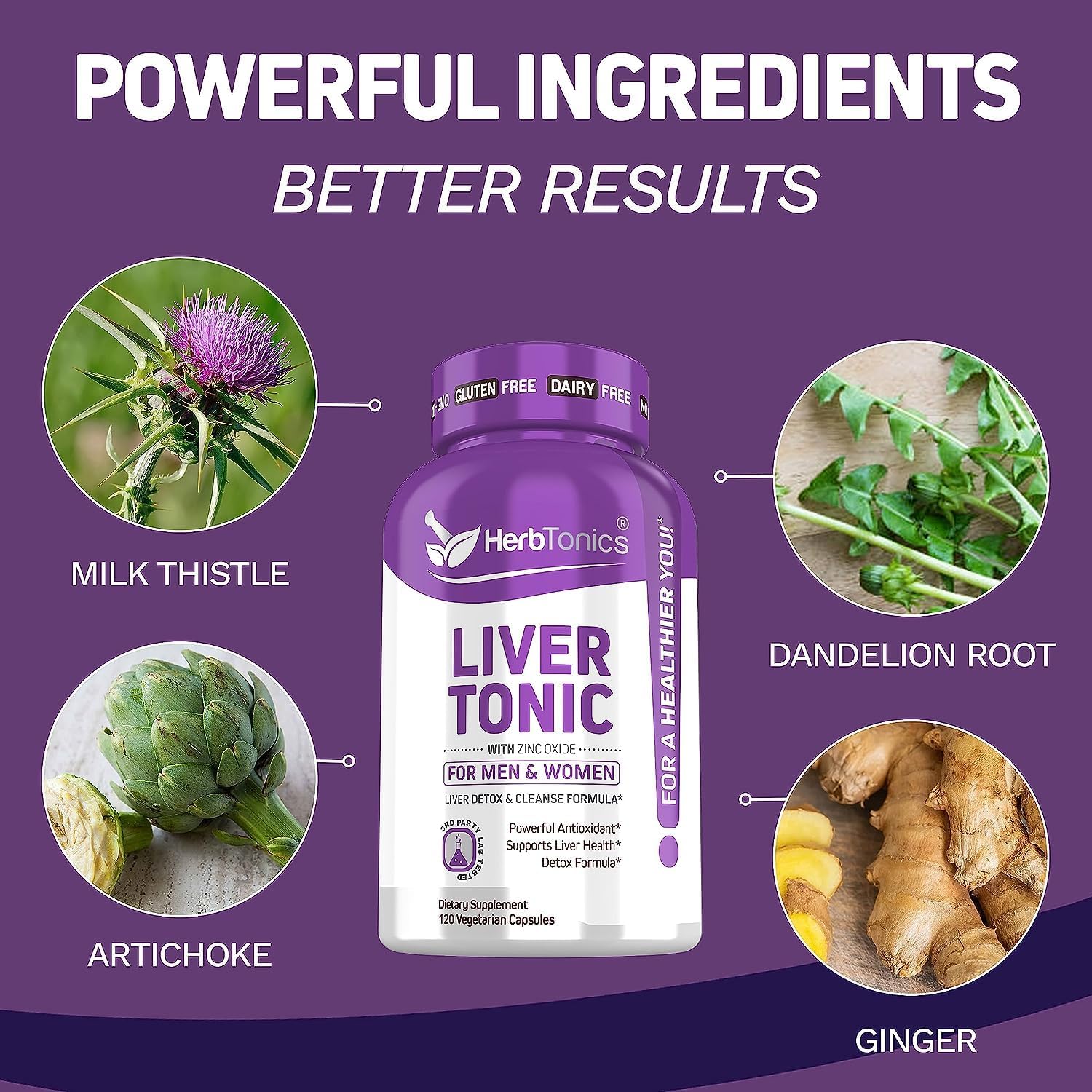 Herbtonics Liver Cleanse Detox & Repair Formula - 20+ Herbs: Milk Thistle, Artichoke Extract, Silymarin & Dandelion - Supports Liver Health & Function - 240 Vegan Capsules : Health & Household