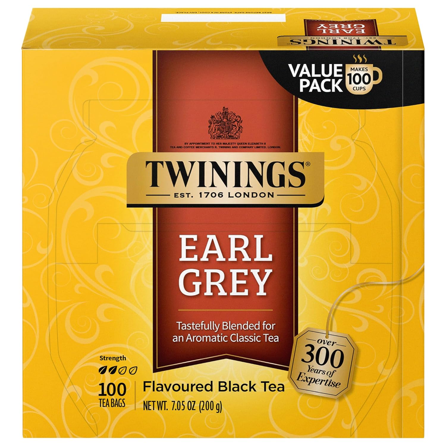 Twinings Earl Grey Black Tea, 100 Individually Wrapped Tea Bags, Flavoured With Citrus And Bergamot, Caffeinated, Enjoy Hot Or Iced