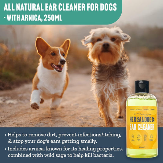Herbal Dog Co Dog Ear Cleaner, 250ml - Ear Cleaning Solution for Dogs & Puppies - Removes Dirt, Stops Itching - All-Natural, Vegan, Made in UK?5060673050158