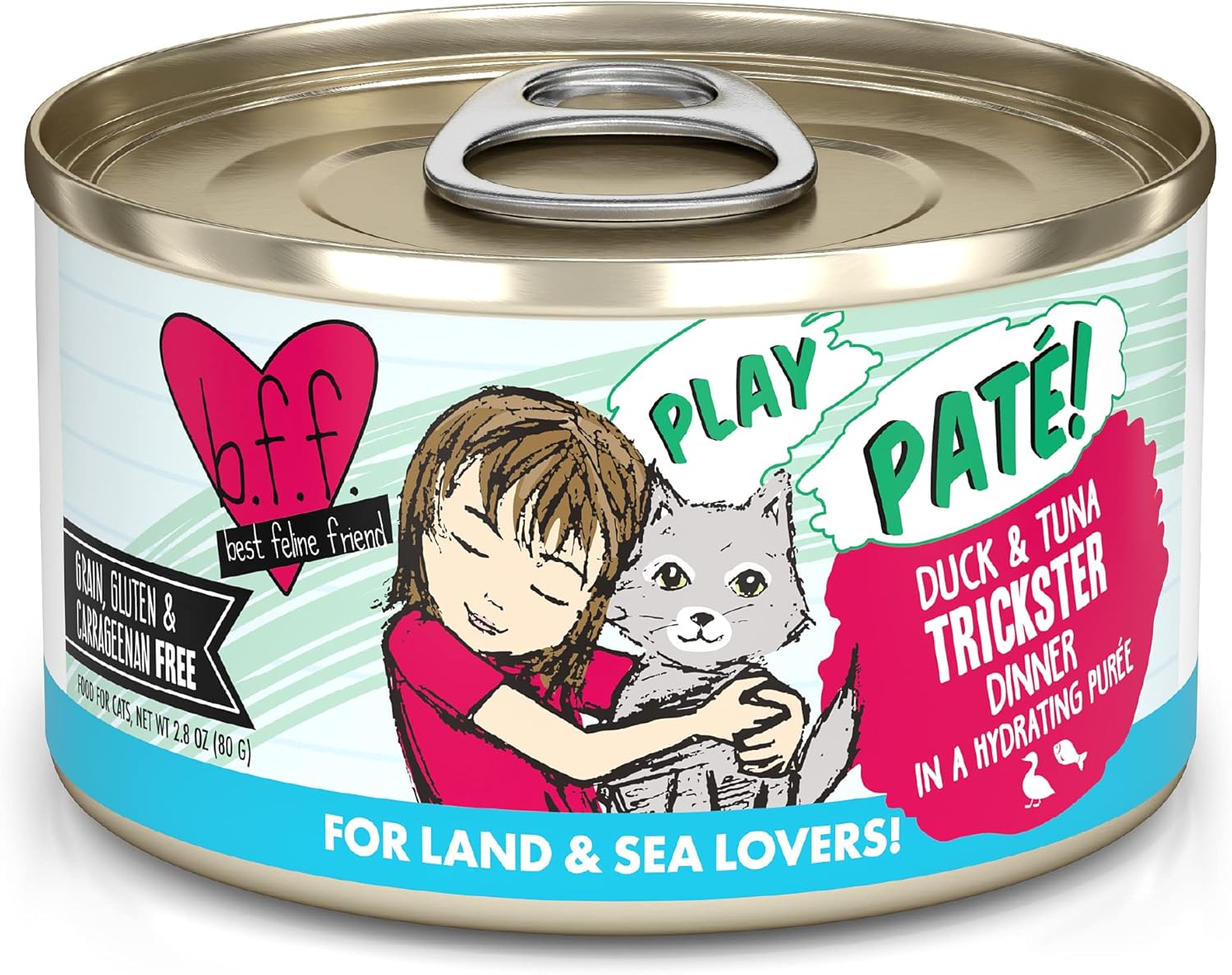 Weruva B.F.F. Play - Best Feline Friend Paté Lovers, Aw Yeah!, Duck & Tuna Trickster With Duck & Tuna, 2.8Oz Can (Pack Of 12)