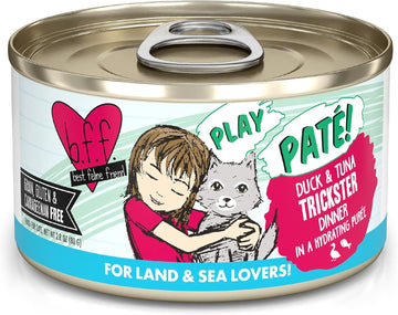 Weruva B.F.F. Play - Best Feline Friend Paté Lovers, Aw Yeah!, Duck & Tuna Trickster With Duck & Tuna, 2.8Oz Can (Pack Of 12)