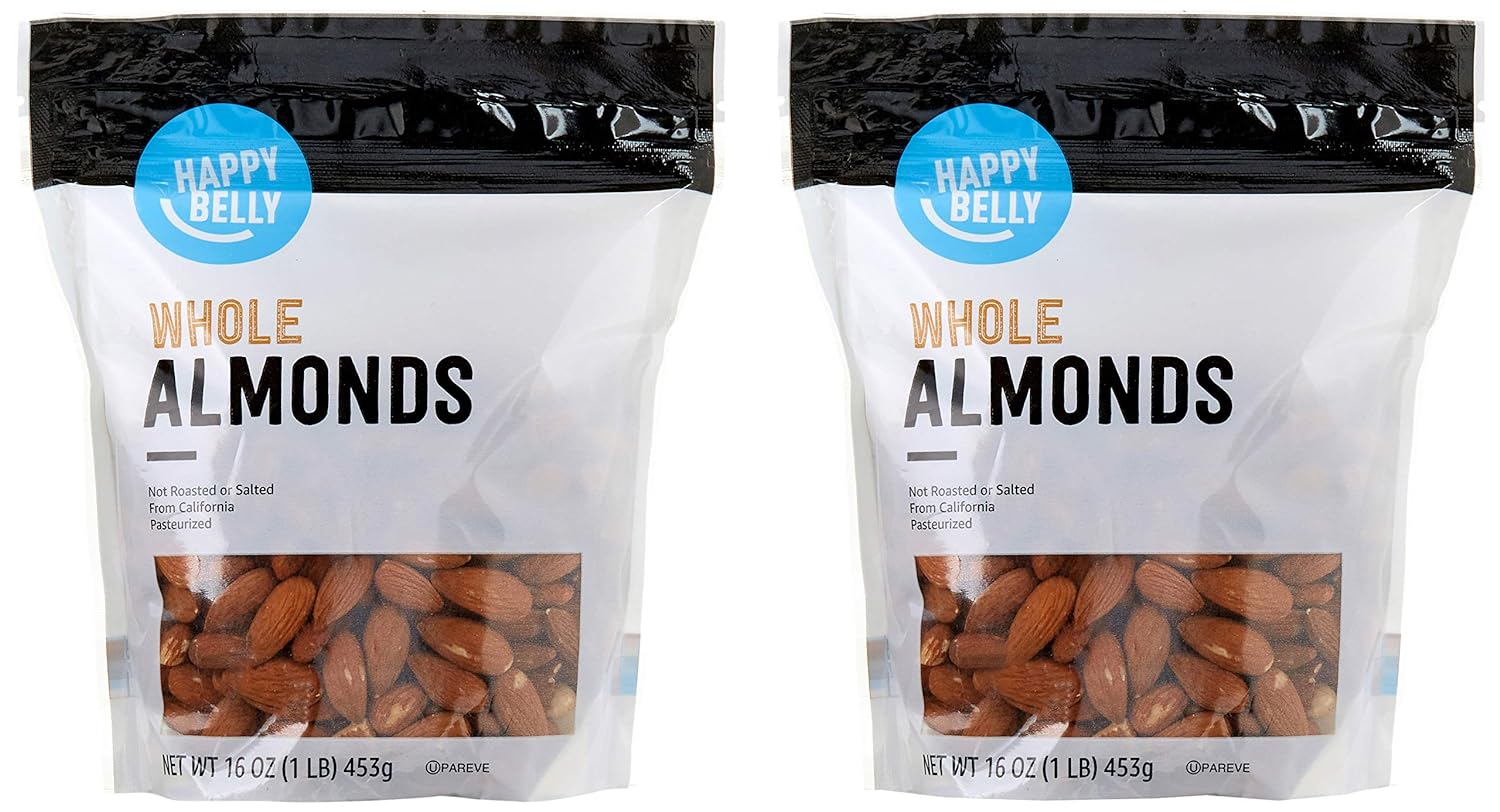 Amazon Brand - Happy Belly Whole Raw Almonds, 16 Ounce (Pack Of 2)