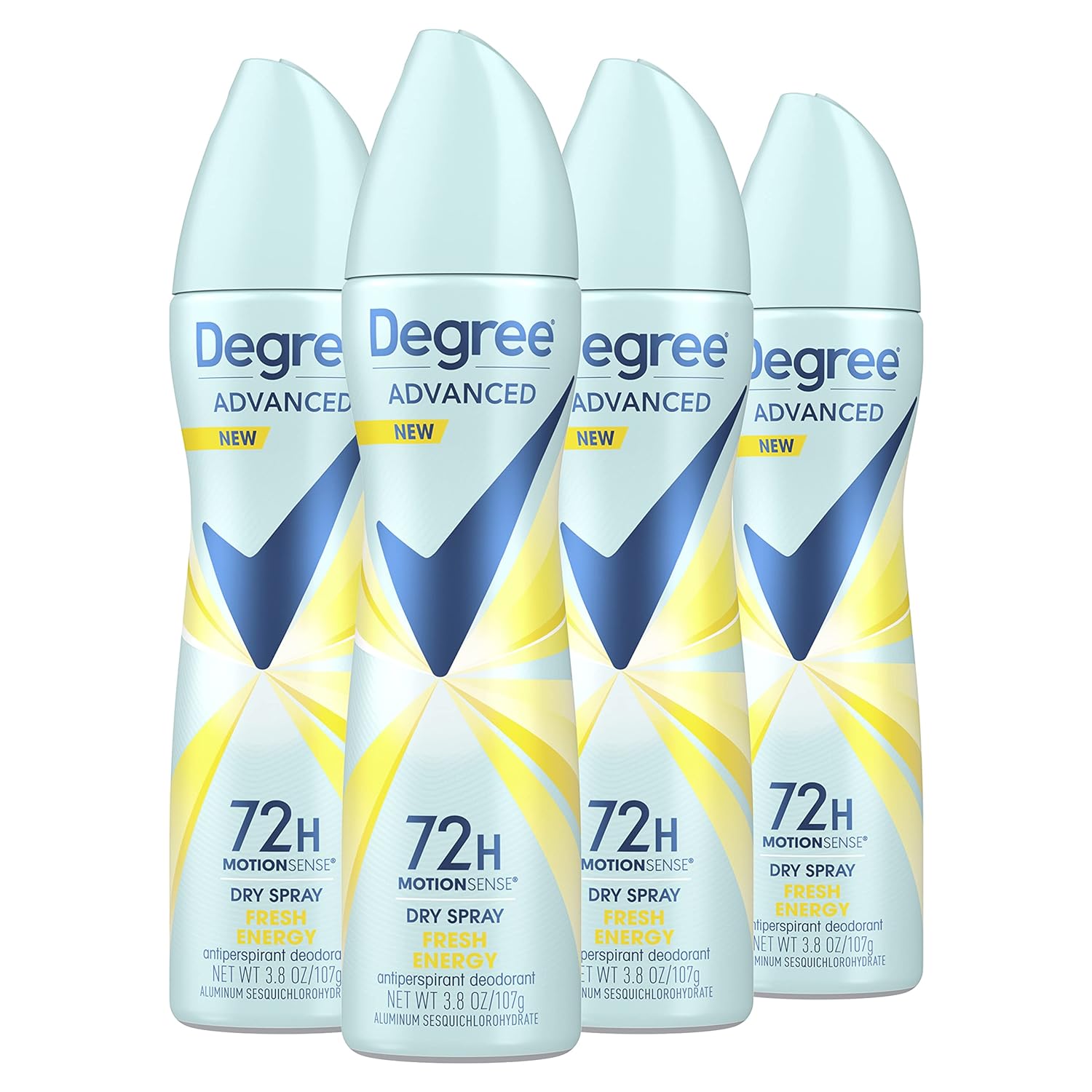 Degree Advanced Antiperspirant Deodorant Dry Spray 72-Hour Sweat and Odor Protection Fresh Energy Deodorant Spray For Women With MotionSense Technology 3.8 oz, Pack of 4 , Blue