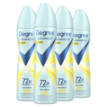Degree Advanced Antiperspirant Deodorant Dry Spray 72-Hour Sweat and Odor Protection Fresh Energy Deodorant Spray For Women With MotionSense Technology 3.8 oz, Pack of 4 , Blue