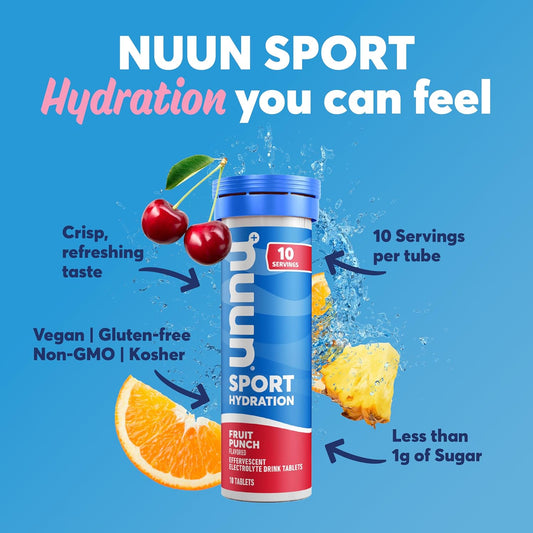 Nuun Sport: Electrolyte-Rich Sports Drink Tablets, Fruit Punch, 4 Count (40 Servings), Sports Drink For Replenishment Of Essential Electrolytes Lost Through Sweat