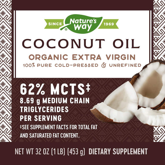 Nature'S Way Organic Extra Virgin Coconut Oil, Pure Source Of Mcts, Cold-Pressed, 32 Oz