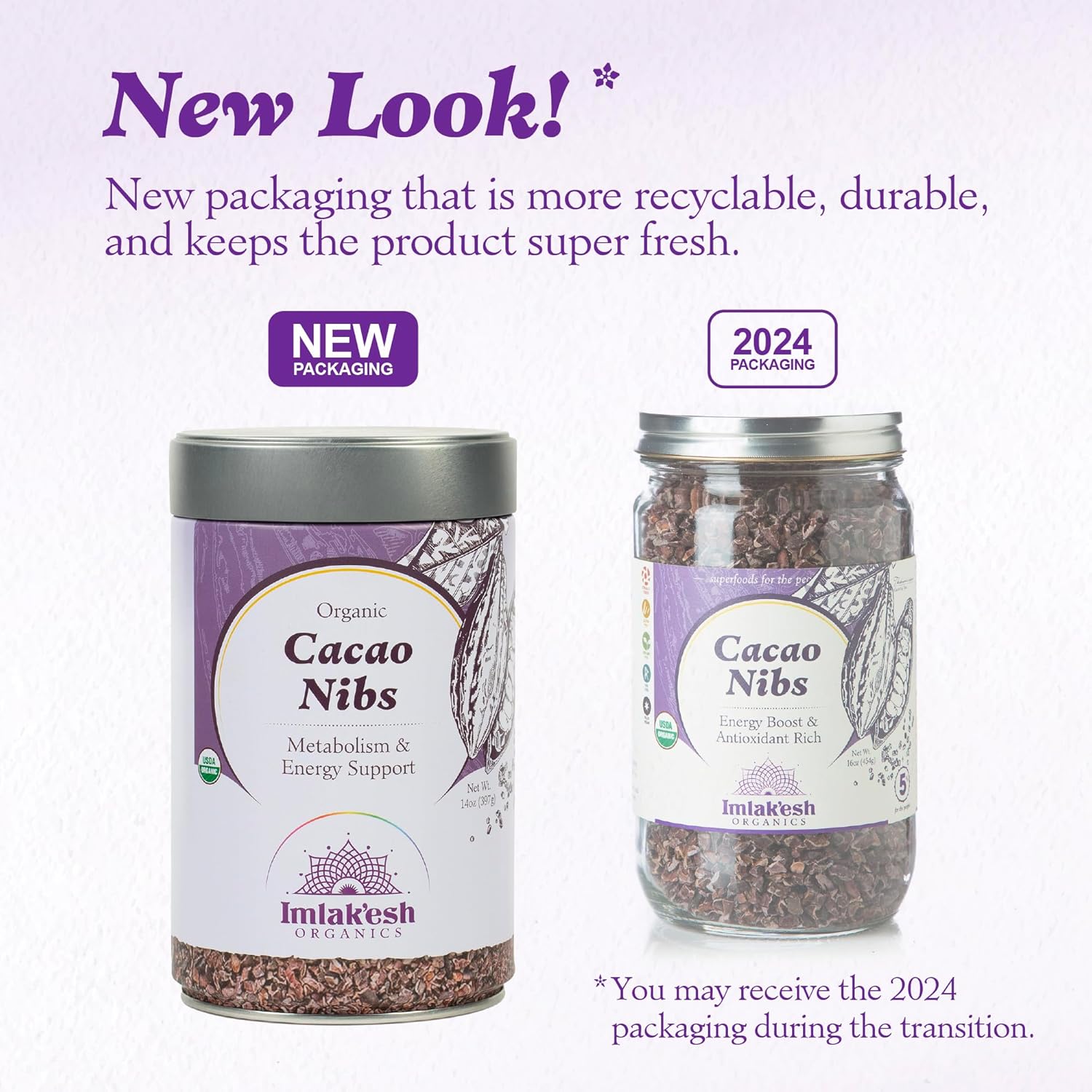 Imlakesh Organics Cacao Nibs (14Oz Metal Jar)