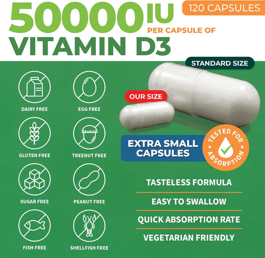 Forestleaf - Vitamin D3 Iu Weekly Supplement - Vitamin D Capsules For Bones, Teeth, And Immune Support - Easy Swallow Pure Vitamin D3 Caps (50,000 Iu - 120 Count - 2 Pack)