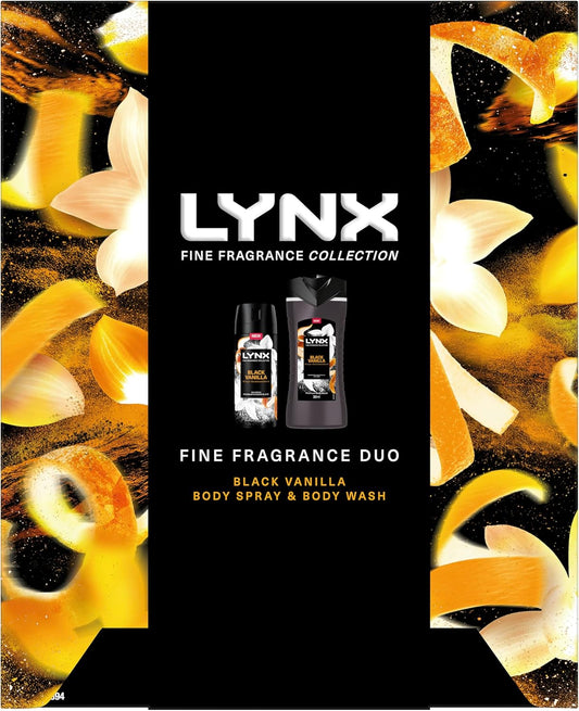 Lynx Fine Fragrance Collection Black Vanilla Duo Deodorant Gift Set Body Wash & Body Spray Perfect Gifts For Him 2 Piece