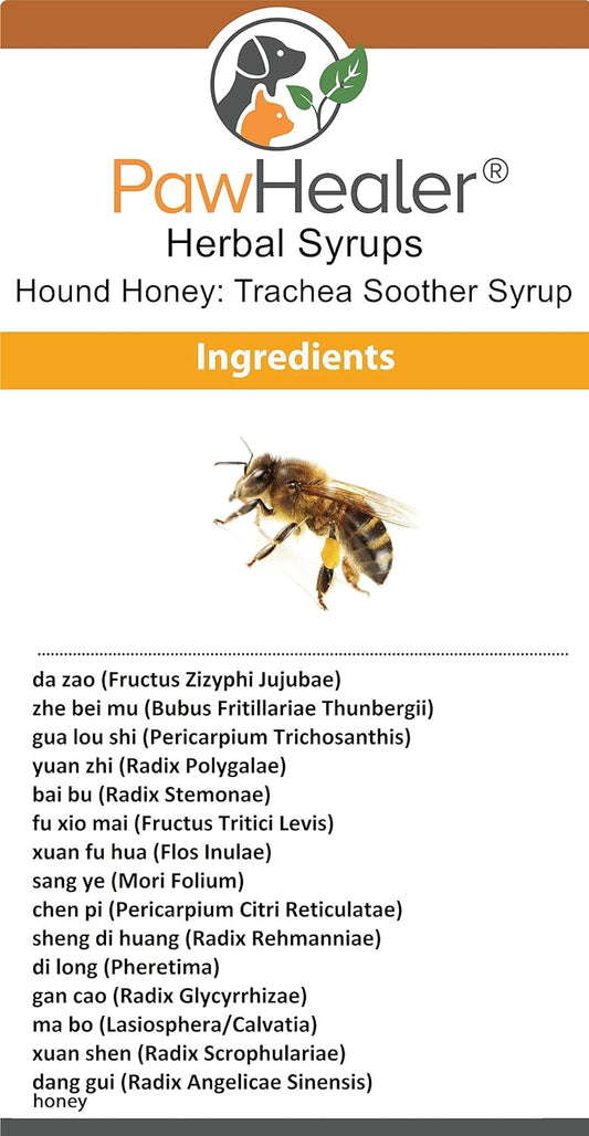 PawHealer? Hound Honey: Trachea Soother Syrup - 150 ml (5 fl oz) - Natural Herbal Remedy for Symptoms of Collapsed Trachea - Tastes Good - Easy to Administer