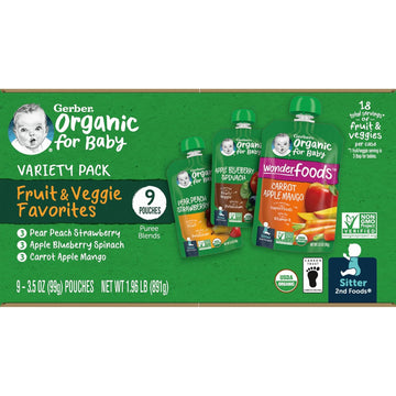 Gerber Organic Pouches Value Pack, 3.5 Oz Pouch (9 Pack)